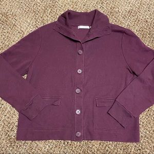 Purple Ribbed Knit Button Down Cardigan Sweater Jacket EUC